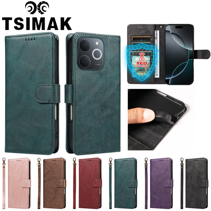 Realme Gt 6 - Étui portefeuille RFID en cuir pour